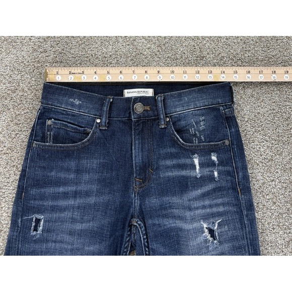 Banana Republic Jeans Womens 25 Blue Boyfriend Rip/Repair Worn Wash Stretch - Picture 7 of 12